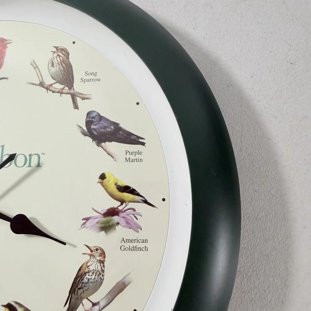 Audubon Society Singing Bird Wall Clock, Green Frame, 13